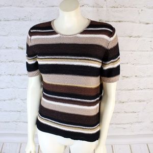 JM Collection || Knit Multi-Color Striped Short Sleeve Tee